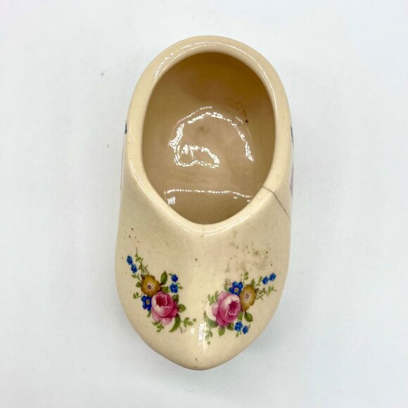 Vintage Ceramic Dutch Clog Shoe Cream Floral Transferware Small Collectible - Picture 5 of 9